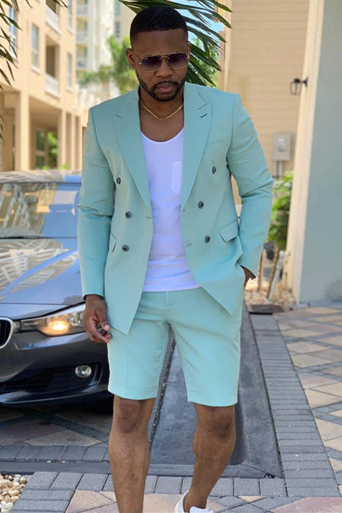 Cool Green Casual Wedding Suit with Peaked Lapel