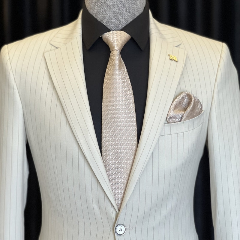 Corey Formal White Notched Lapel Striped Men Suits For Business