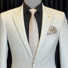 Corey Formal White Notched Lapel Striped Men Suits For Business