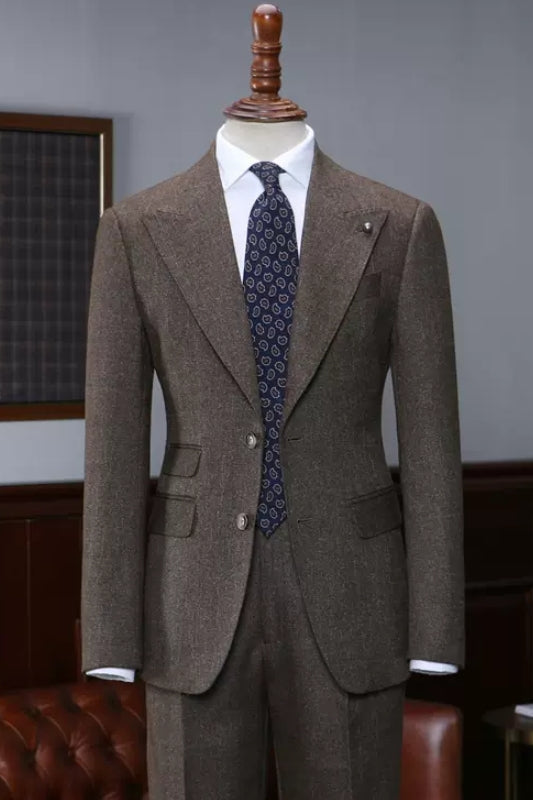 Craig Newest Coffee Peaked Lapel Business Suits For Men