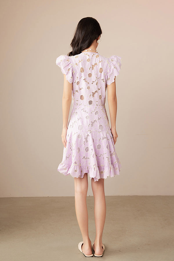 Babyonlines Cute Ivpry Cap Sleeves V-neck Short Lace Dresses