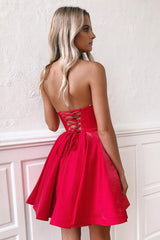 Cute Strapless Red Short Homecoming Dress
