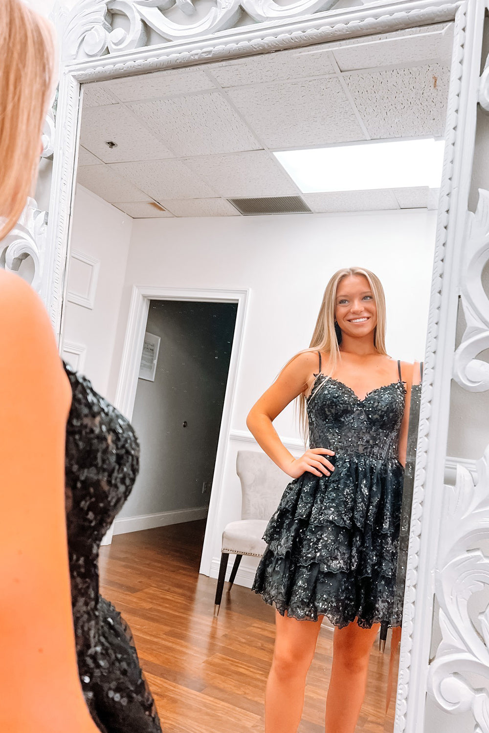 Sparkly Blue Corset Top Spaghetti Straps A-Line Lace Short Homecoming Dress