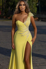 One Shoulder Mermaid Prom Dress with Beading Split