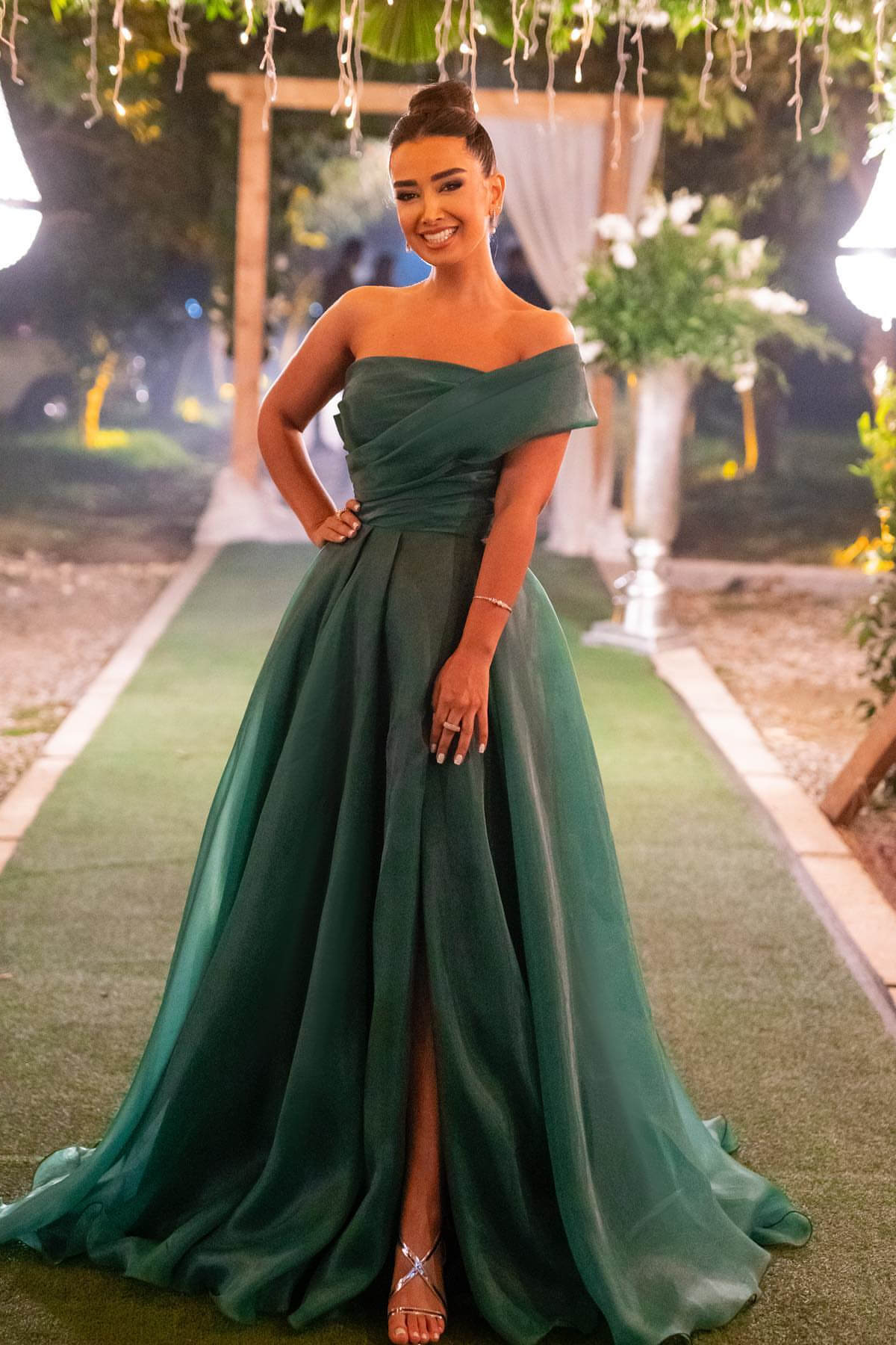 One Shoulder Mermaid Long Evening Dress with Bowknot and Front Split