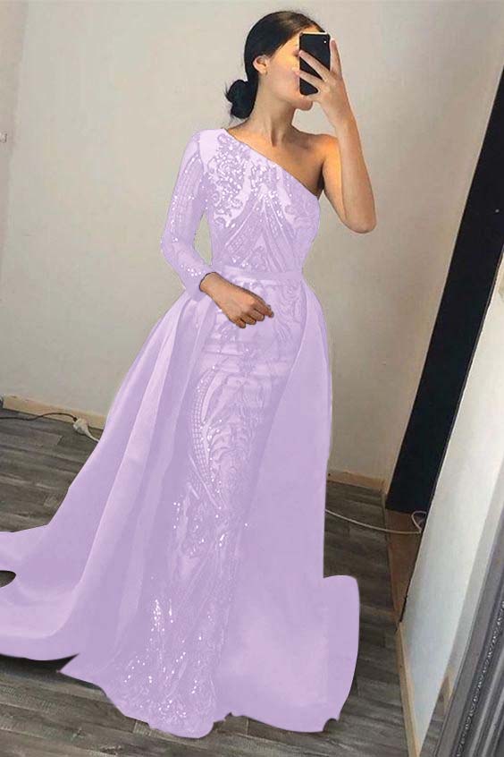 One Shoulder Long Sleeve Mermaid Prom Dress with Sequins