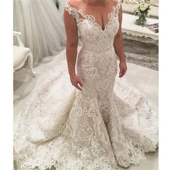 Deep V-Neck Spaghetti Strap Floor-Length Mermaid Prom Dress with Lace Appliques