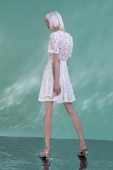 Boho White Short Sleeves A-line Short Lace Dresses