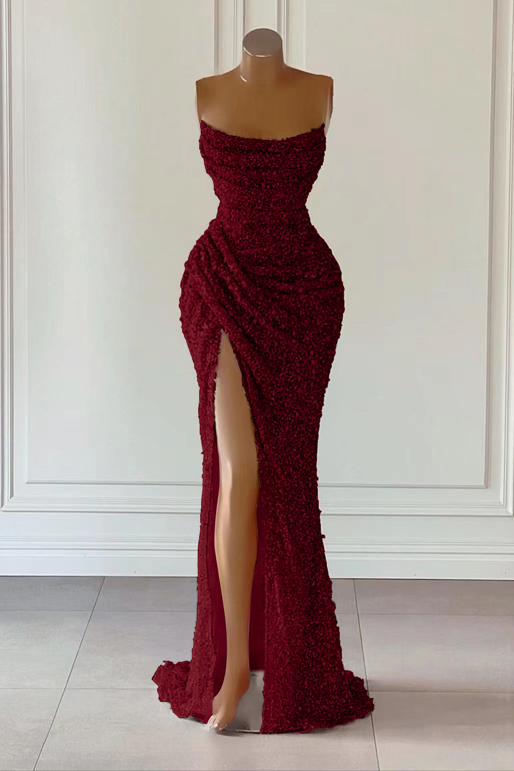 Dusty Pink Mermaid Long Prom Dress with Sequins Split