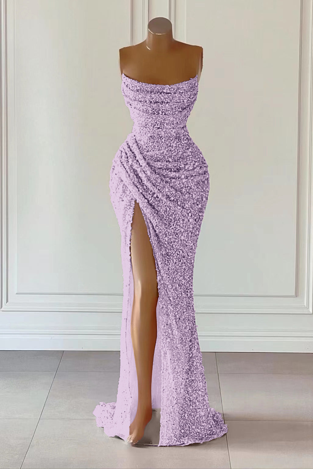 Dusty Pink Mermaid Long Prom Dress with Sequins Split