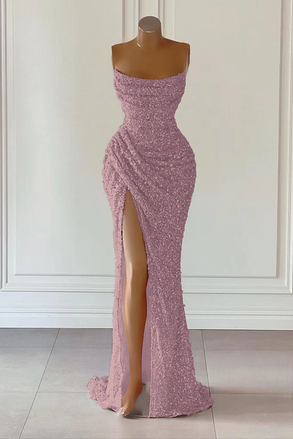 Dusty Pink Mermaid Long Prom Dress with Sequins Split