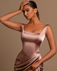 Square Neck Spaghetti Strap Mermaid Prom Dress with Split