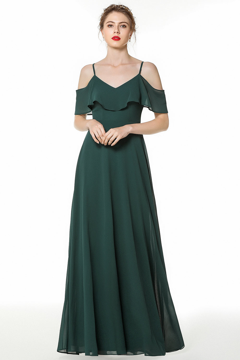 Elegant Cold-shoulder Flounced Crinkle Backless Bridesmaid Dresses Affordable-Babyonlines
