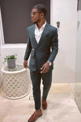 Elegant Dark Green Party Suit with Peaked Lapel and Adjustable Buckle for Prom