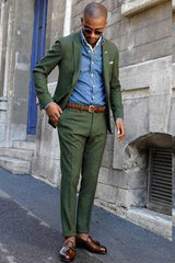 Elegant Dark Green Peaked Lapel Wedding Suit for Men 2024