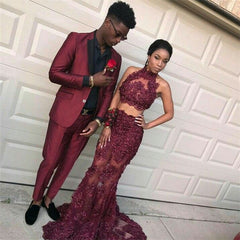 Elegant Dinner Formal Bespoke Business Prom Suit with Burgundy for Men