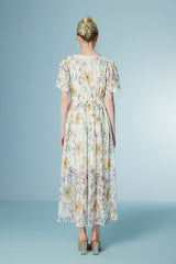 Babyonlines Elegant Floral Short Sleeves A-line Long Dresses