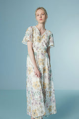 Babyonlines Elegant Floral Short Sleeves A-line Long Dresses