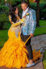 Elegant Green Lapel Custom Wedding Suits with White Jacquard, One Button