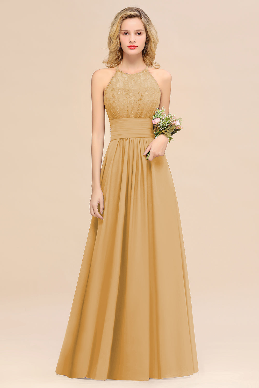 Elegant Halter Ruffles Sleeveless Grape Lace Bridesmaid Dresses Affordable-Babyonlines