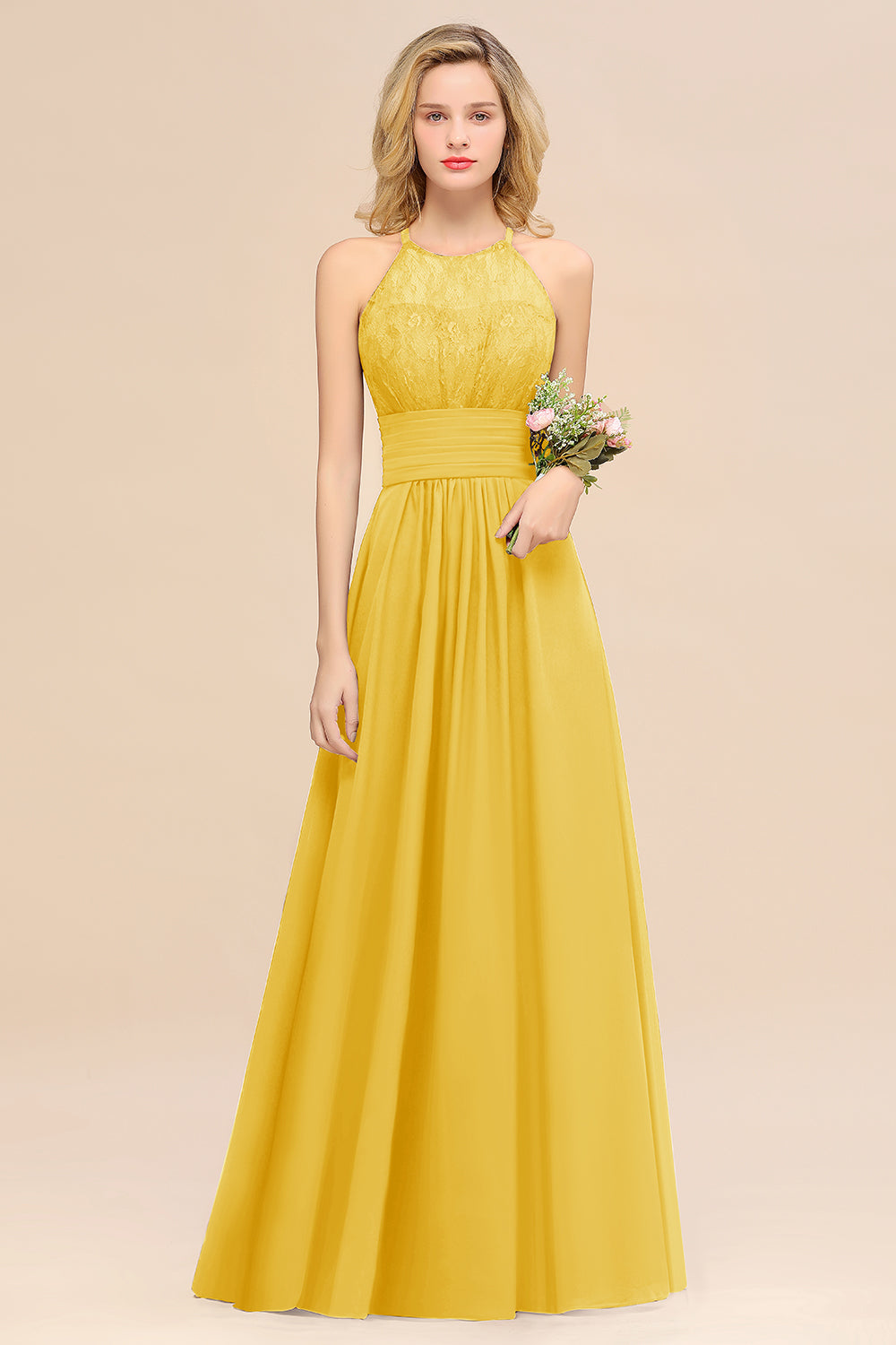 Elegant Halter Ruffles Sleeveless Grape Lace Bridesmaid Dresses Affordable-Babyonlines