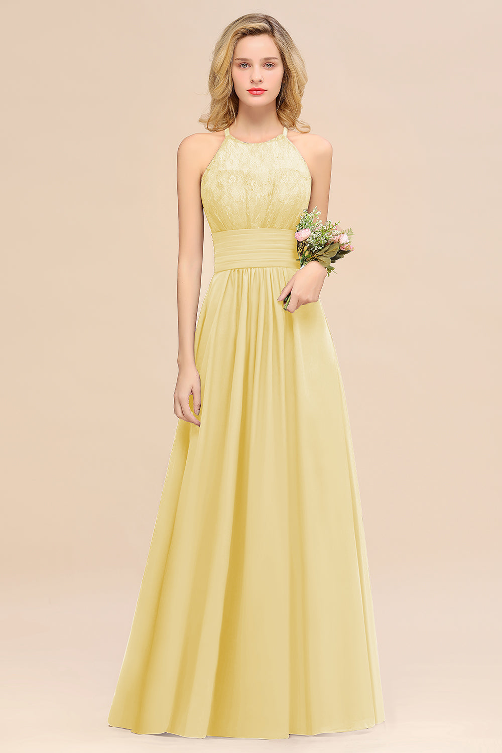 Elegant Halter Ruffles Sleeveless Grape Lace Bridesmaid Dresses Affordable-Babyonlines