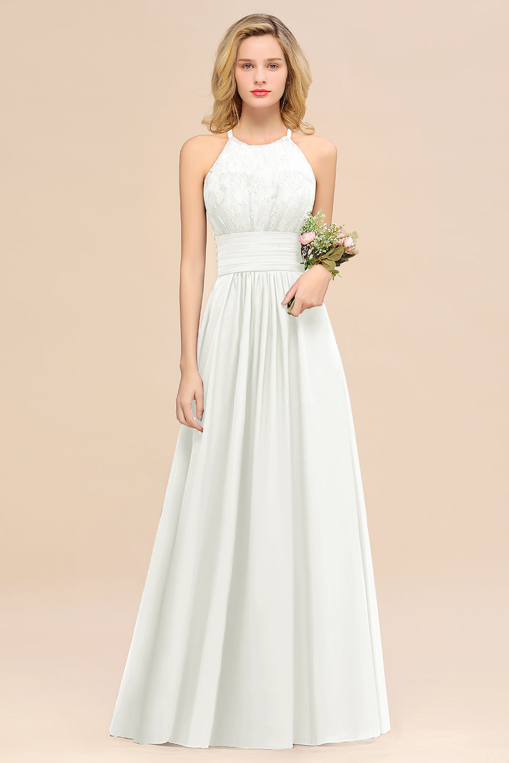 Elegant Halter Ruffles Sleeveless Grape Lace Bridesmaid Dresses Affordable-Babyonlines