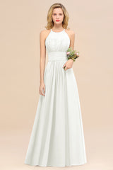 Elegant Halter Ruffles Sleeveless Grape Lace Bridesmaid Dresses Affordable-Babyonlines