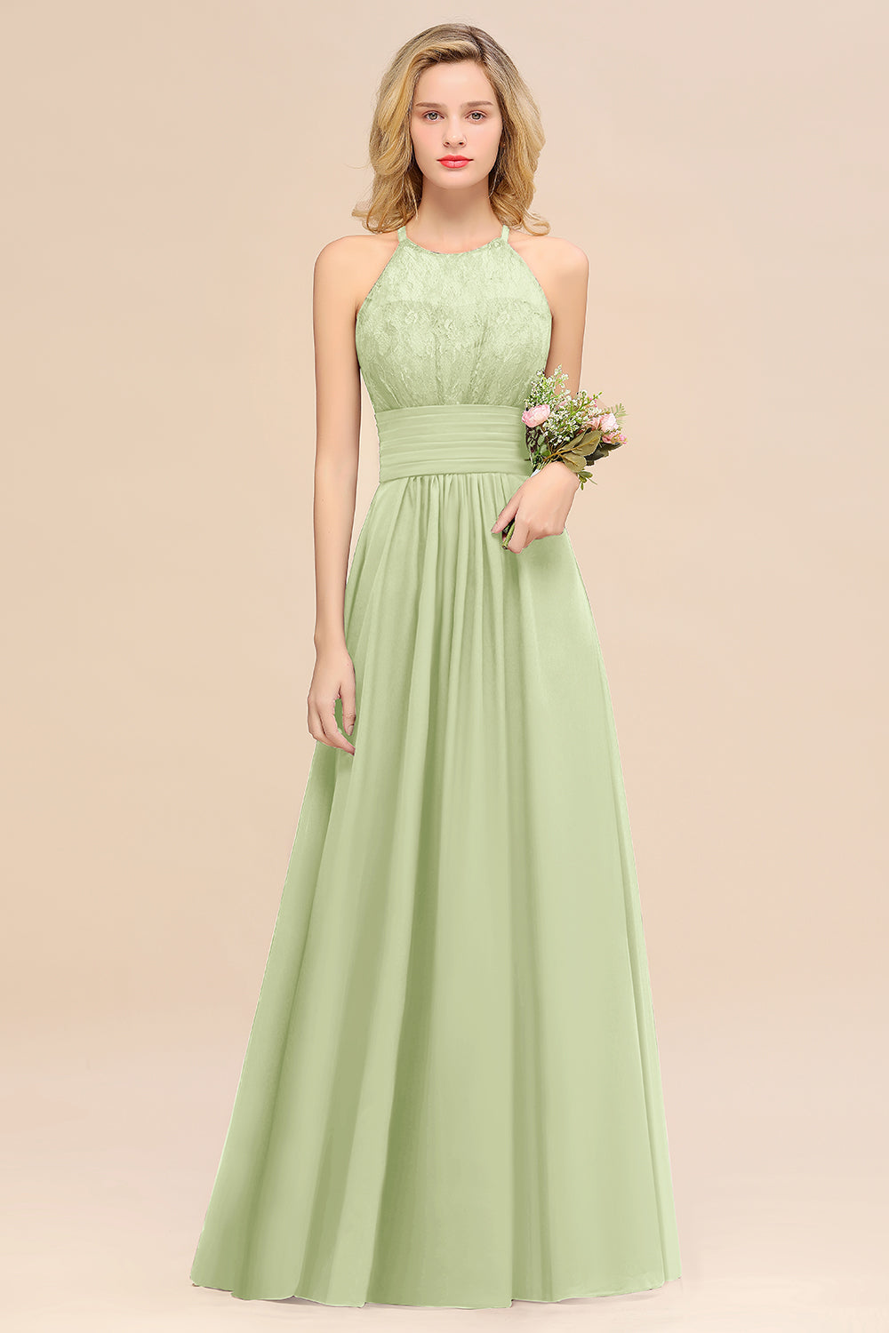 Elegant Halter Ruffles Sleeveless Grape Lace Bridesmaid Dresses Affordable-Babyonlines