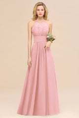 Elegant Halter Ruffles Sleeveless Grape Lace Bridesmaid Dresses Affordable-Babyonlines