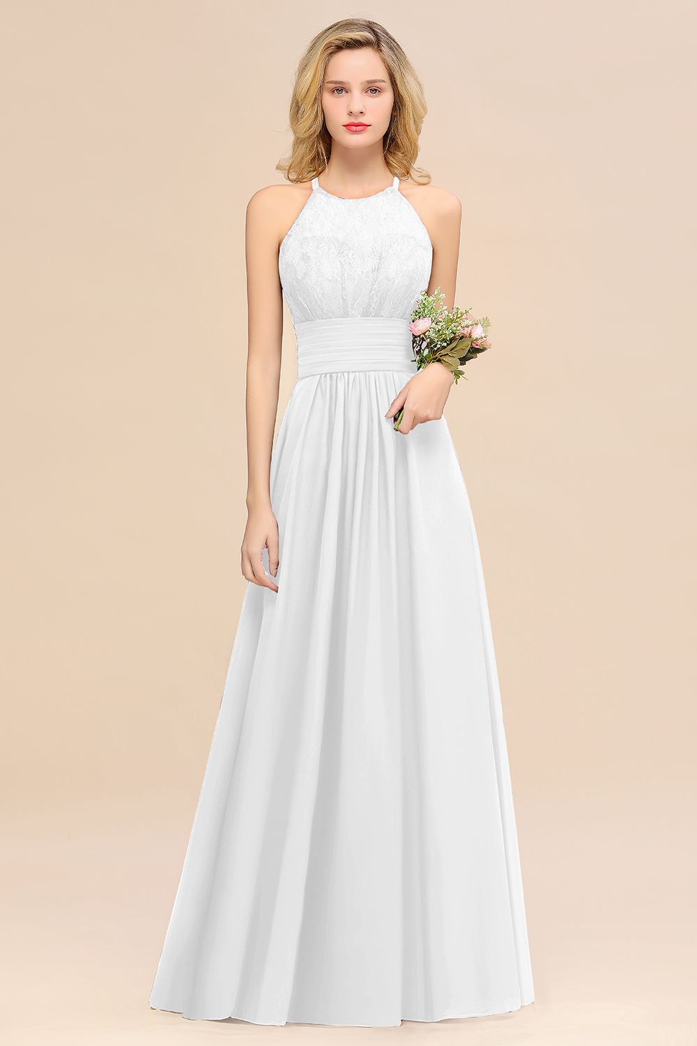 Elegant Halter Ruffles Sleeveless Grape Lace Bridesmaid Dresses Affordable-Babyonlines