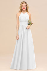 Elegant Halter Ruffles Sleeveless Grape Lace Bridesmaid Dresses Affordable-Babyonlines