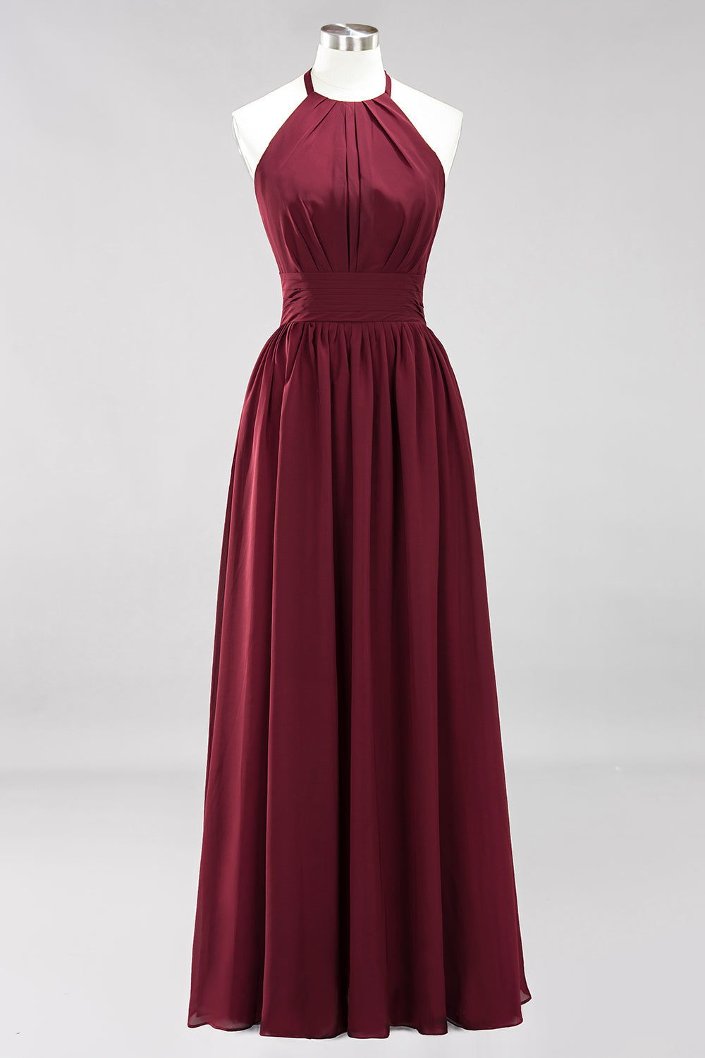 Elegant High-Neck Halter Long Affordable Bridesmaid Dresses with Ruffles-Babyonlines