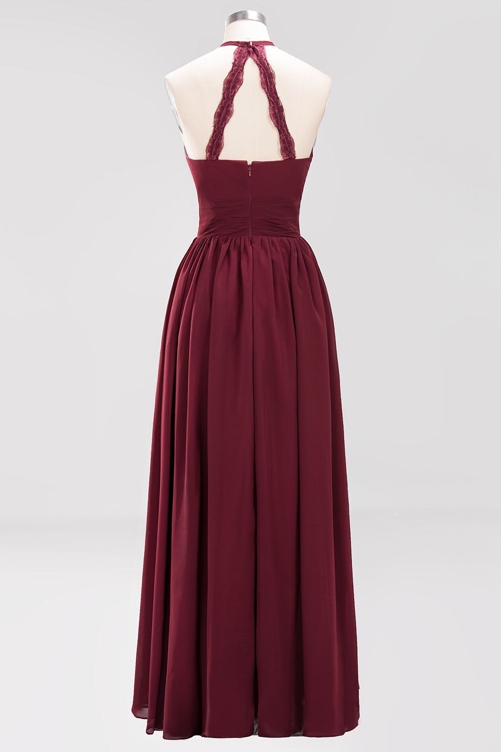 Elegant High-Neck Halter Long Affordable Bridesmaid Dresses with Ruffles-Babyonlines