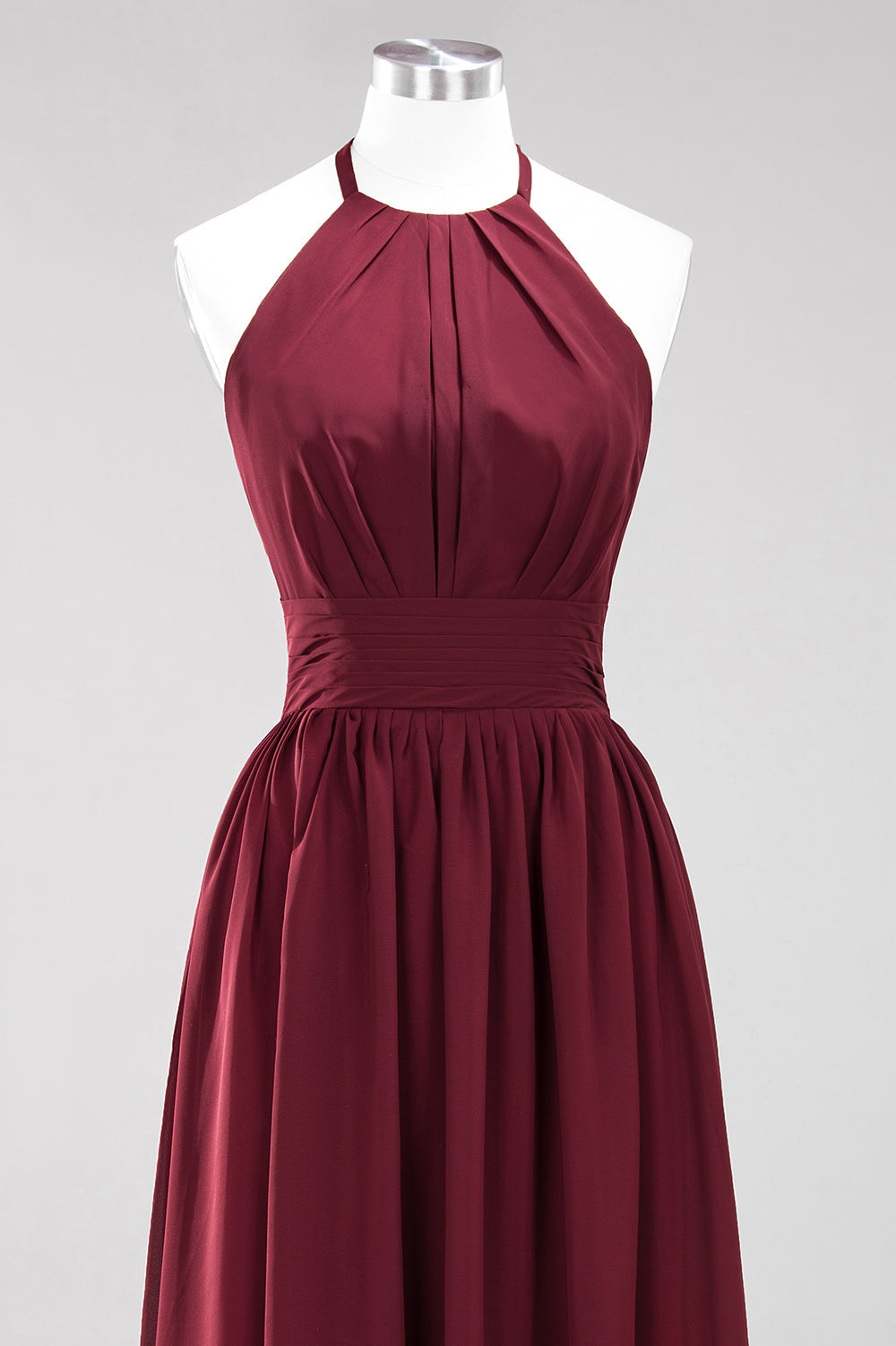 Elegant High-Neck Halter Long Affordable Bridesmaid Dresses with Ruffles-Babyonlines