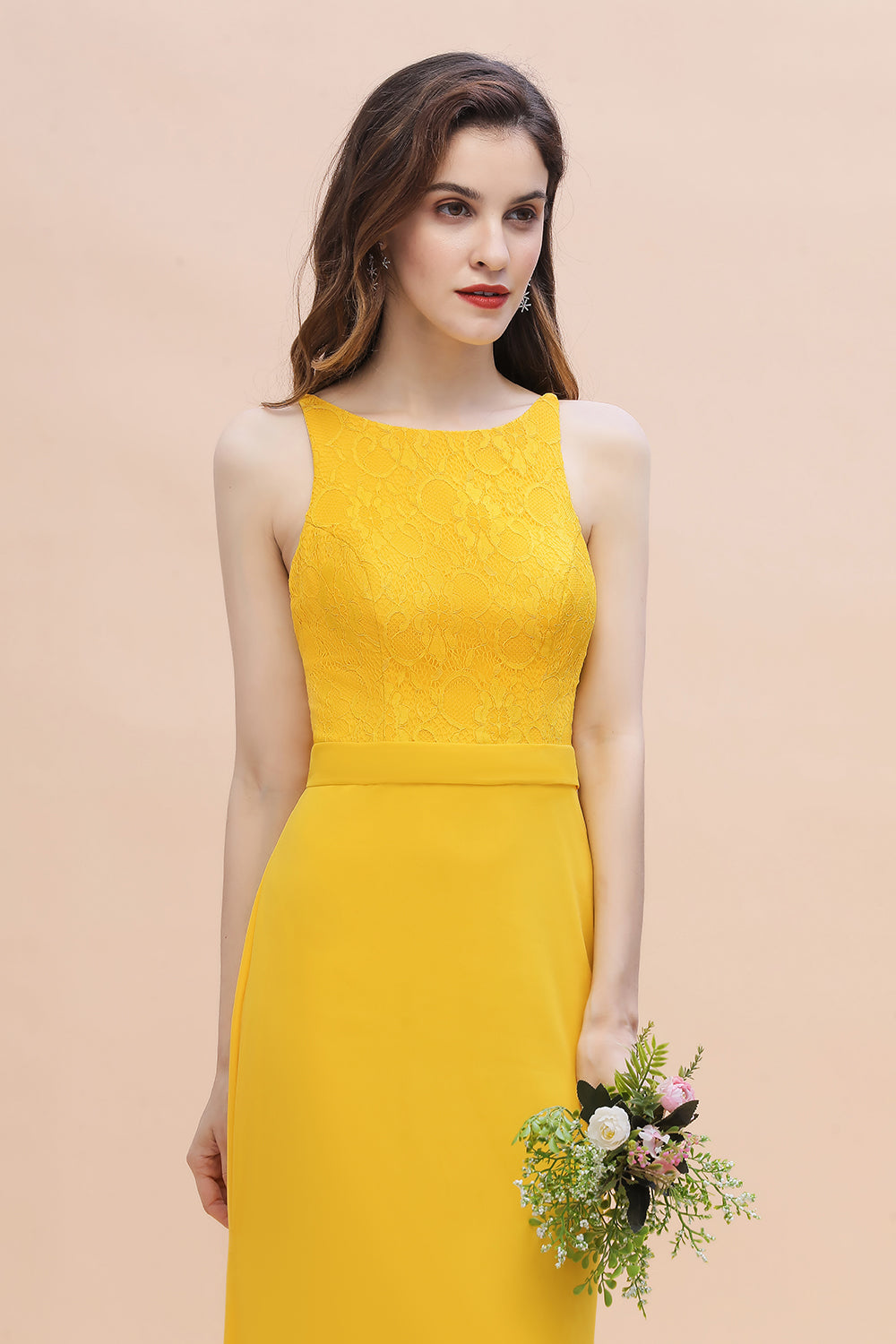 Elegant Jewel Mermaid Chiffon Lace Bridesmaid Dress On Sale-Babyonlines