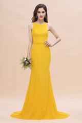 Elegant Jewel Mermaid Chiffon Lace Bridesmaid Dress On Sale-Babyonlines
