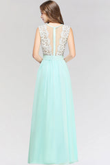 Elegant Lace Jewel Sleeveless Chiffon Bridesmaid Dresses Affordable-Babyonlines