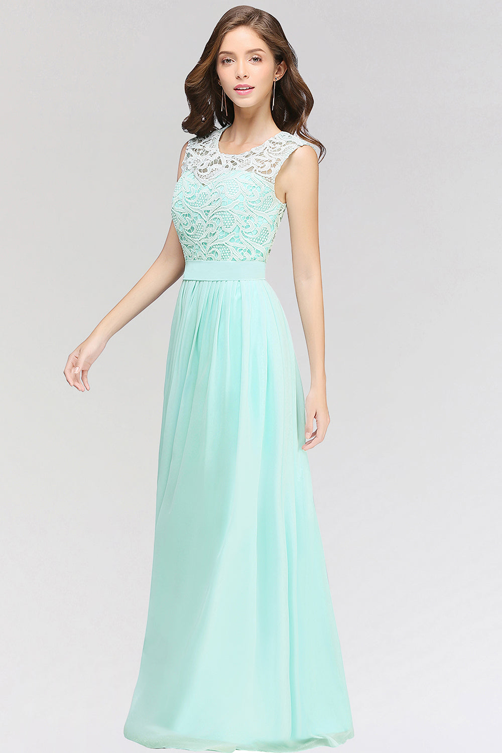 Elegant Lace Jewel Sleeveless Chiffon Bridesmaid Dresses Affordable-Babyonlines