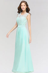 Elegant Lace Jewel Sleeveless Chiffon Bridesmaid Dresses Affordable-Babyonlines