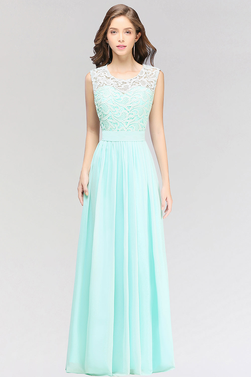 Elegant Lace Jewel Sleeveless Chiffon Bridesmaid Dresses Affordable-Babyonlines