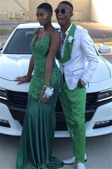 Elegant One-Button Green Lapel Custom Wedding Suit with White Jacquard