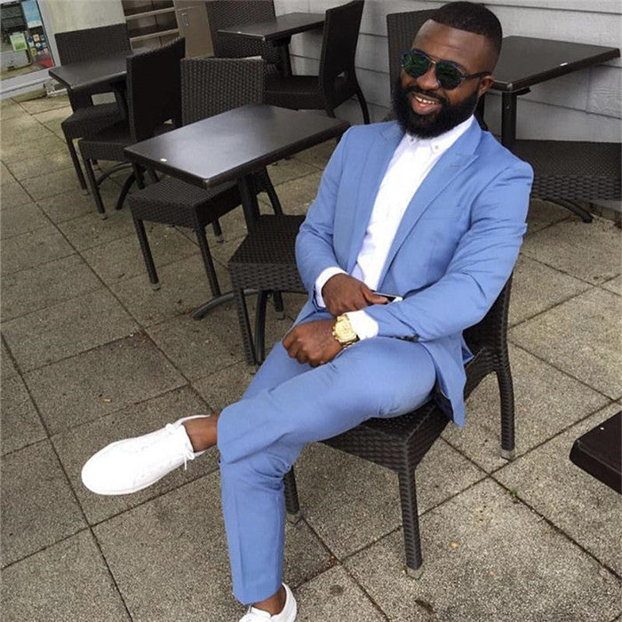 Elegant Philip Blue Men Custom Wedding Suits for Sale with Peaked Lapel