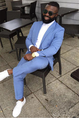 Elegant Philip Blue Men Custom Wedding Suits for Sale with Peaked Lapel