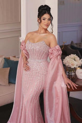 Long Strapless Sequined Mermaid Evening Formal Dresses