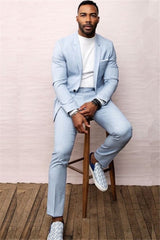 Elegant Sky Blue Bespoke Summer Wedding Suit with One Button