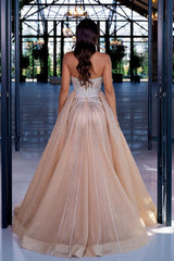 Long Strapless Mermaid Detachable Train Evening Formal Dresses with Front Slit