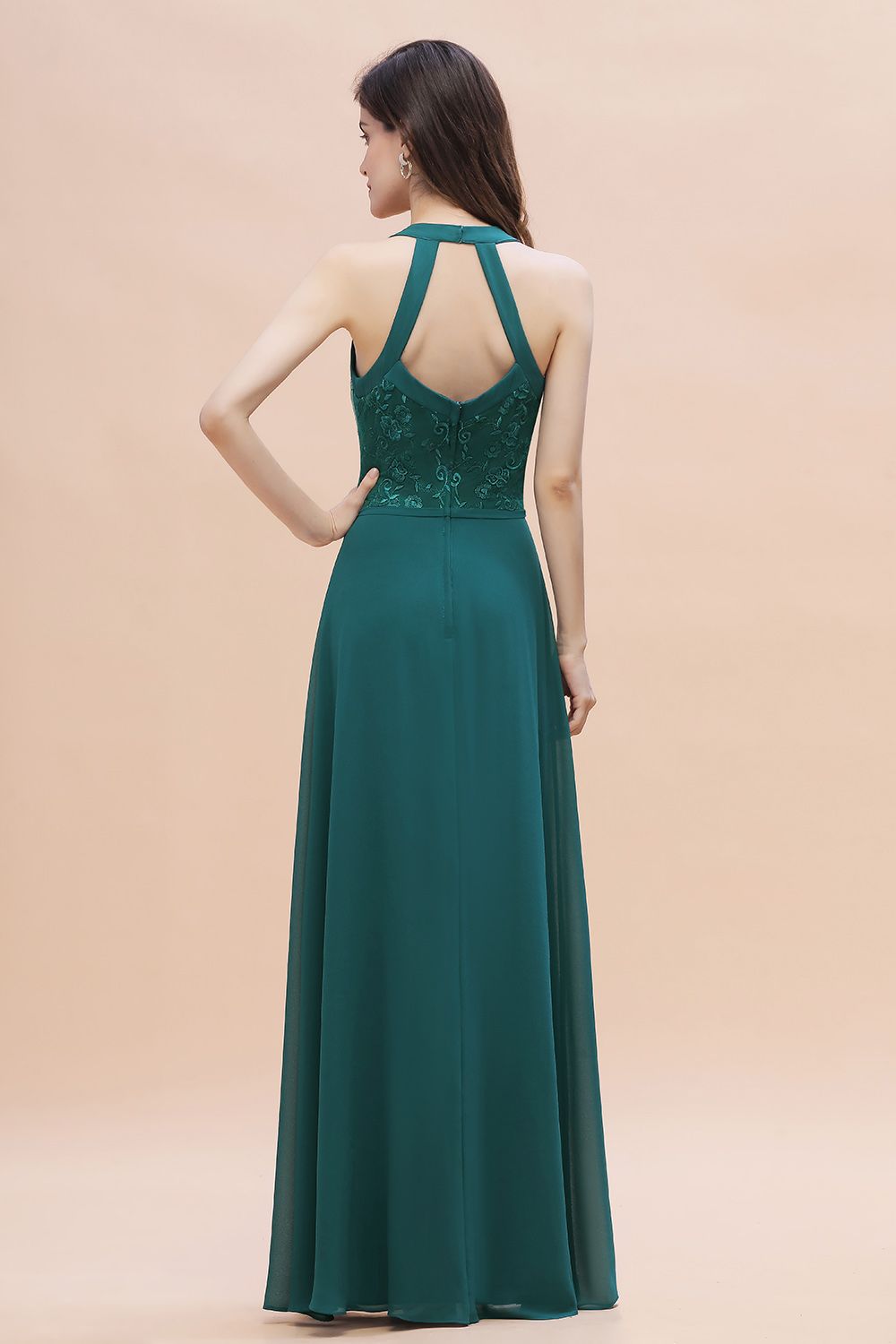 Elegant Straps Peacock Chiffon Appliques Bridesmaid Dress Sleeveless On Sale-Babyonlines