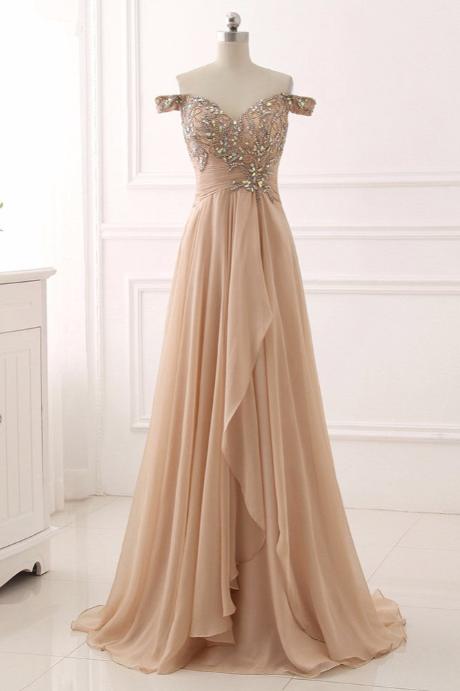 Elegant Off the Shoulder Sweetheart Prom Dress with Beading