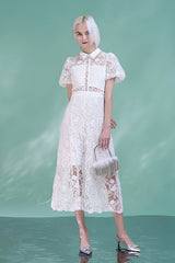 Babyonlines Elegant White Lace Short Sleeves A-line Dresses